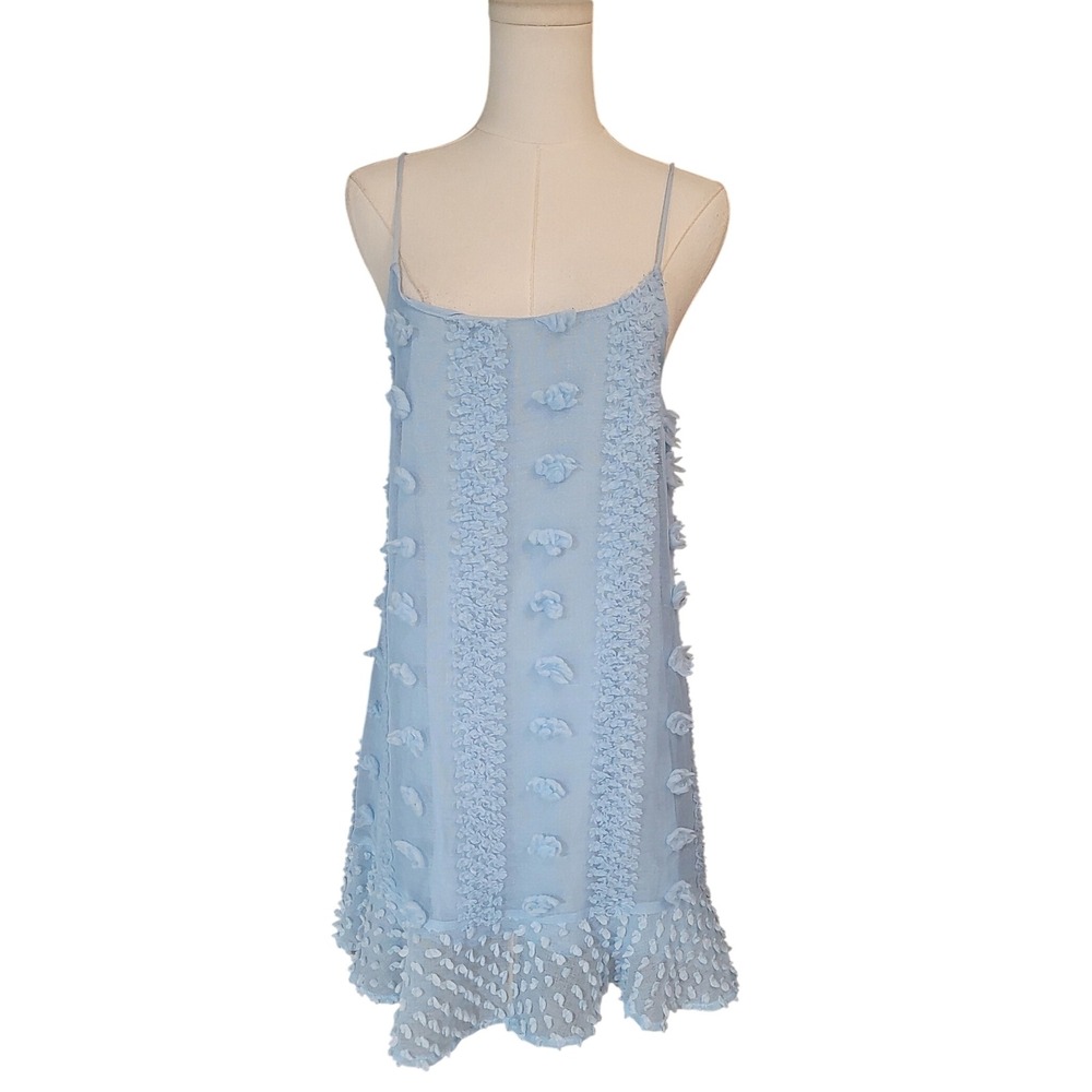 Idem Ditto Blue Mini‎ Dress Sleeveless Spaghetti Strap Ruffle Trim